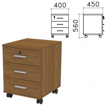 Тумба подкатная "Канц", 400х450х560 мм, 3 ящика, замок, цвет орех пирамидальный, ТК29.9