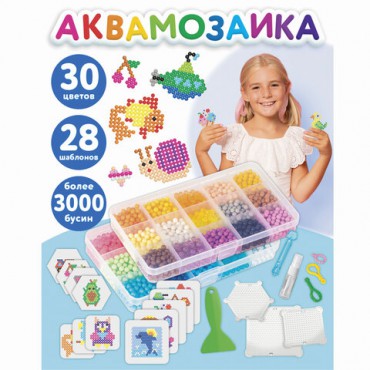 Аквамозаика, 30 цветов, 3000 бусин, в колорбоксе, ЮНЛАНДИЯ, 663780