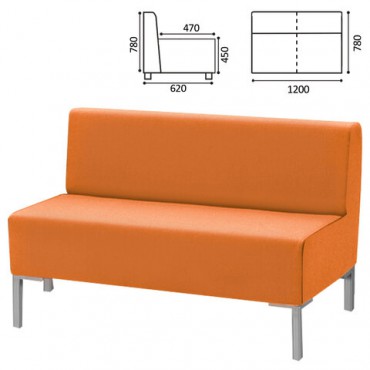Диван мягкий двухместный "Хост" М-43, 1200х620х780 мм, без подлокотников, экокожа, оранжевый