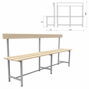 Скамья со спинкой деревянная на металлокаркасе "СТ 6", 2000х350х860 мм, регулируемые опоры, каркас металлический серый, сиденье дерево