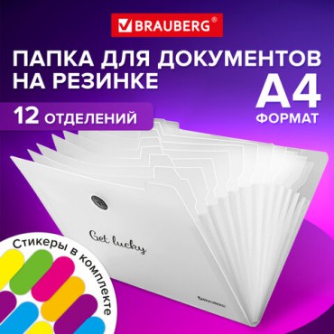 Папка-органайзер на резинке 12 отделений, BRAUBERG "Glassy", А4, прозрачная, 271929