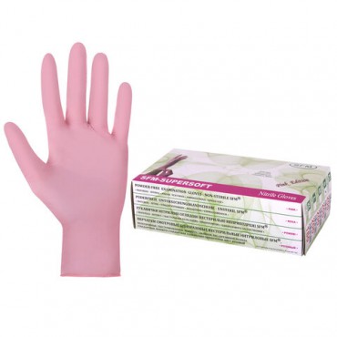 Перчатки нитриловые смотровые SFM Supersoft PINK, Германия, 100 пар (200 шт.), размер S (малый), розовые